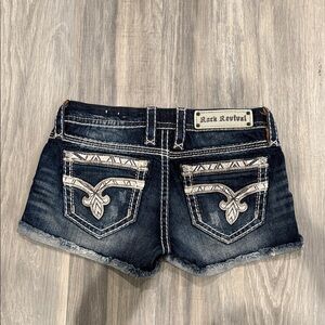 Rock Revival Dark Wash Shorts with Embroidered Pockets